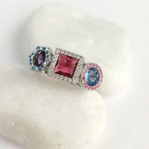 Cocktail Ring Amethyst Pink And Blue Topaz Sterling Silver